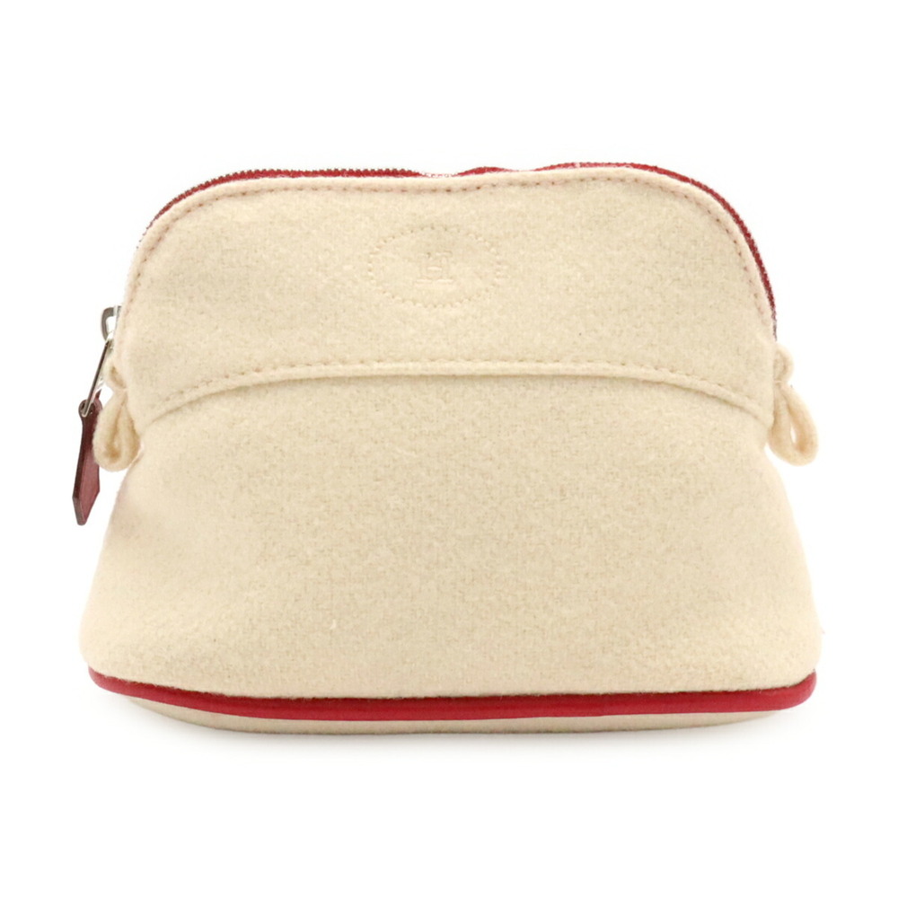 HERMES Bolide Pouch 16 Mini Handbag Felt Leather Ivory Red